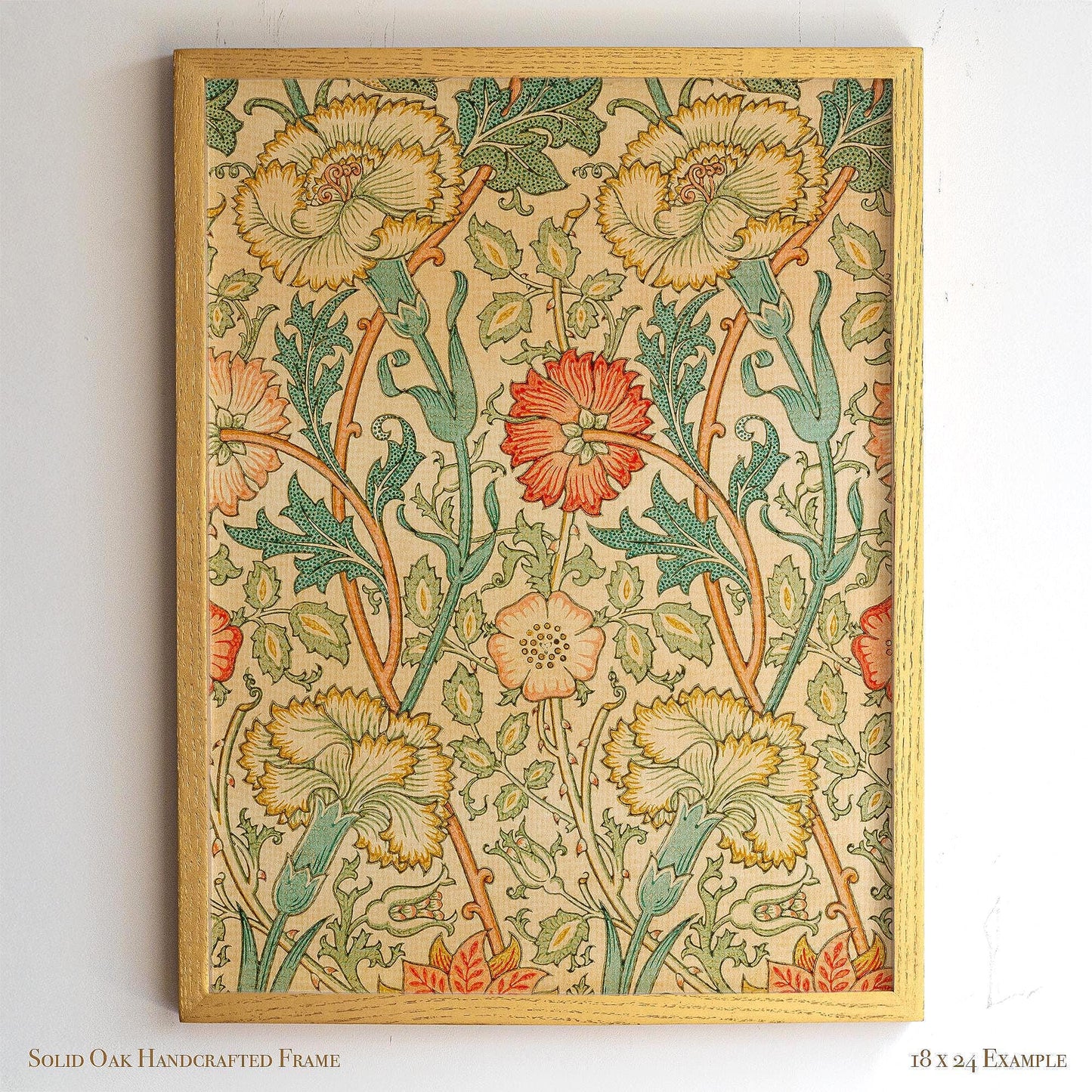 Framed William Morris Wall Art | Warm Toned Vintage Floral Pattern Print | Botanical Wall Decor | Classic Oak Frame Artwork