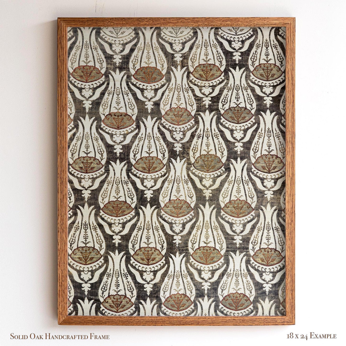 Victorian Botanical Pattern Wall Art | Framed Arts and Crafts Tulip Print | Classic Heritage Style Home Decor