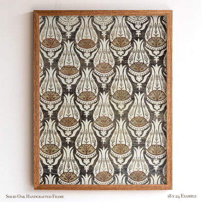 Victorian Botanical Pattern Wall Art | Framed Arts and Crafts Tulip Print | Classic Heritage Style Home Decor