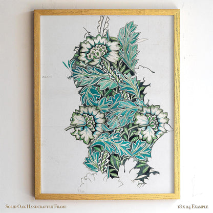 Framed Botanical Print | William Morris Design Sketch Wall Art | Green and Teal Vintage Artwork