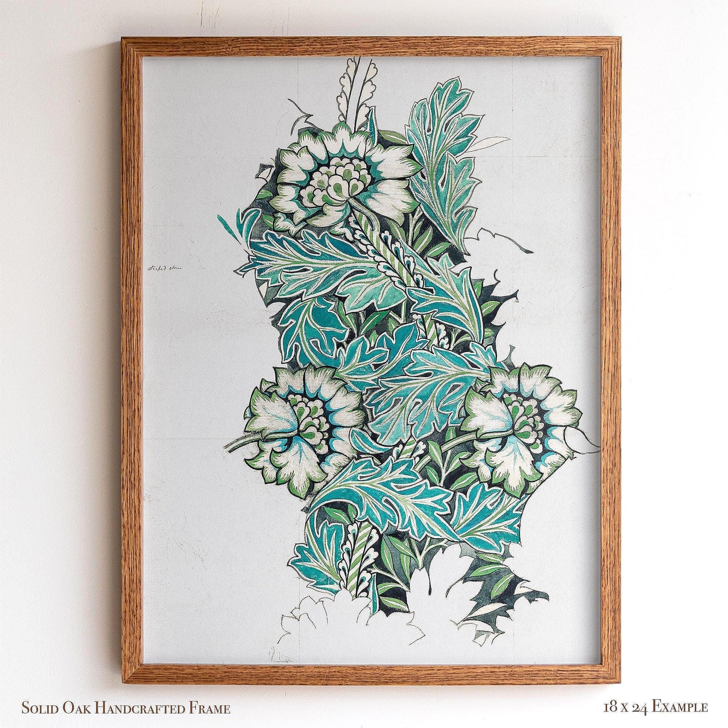 Framed Botanical Print | William Morris Design Sketch Wall Art | Green and Teal Vintage Artwork