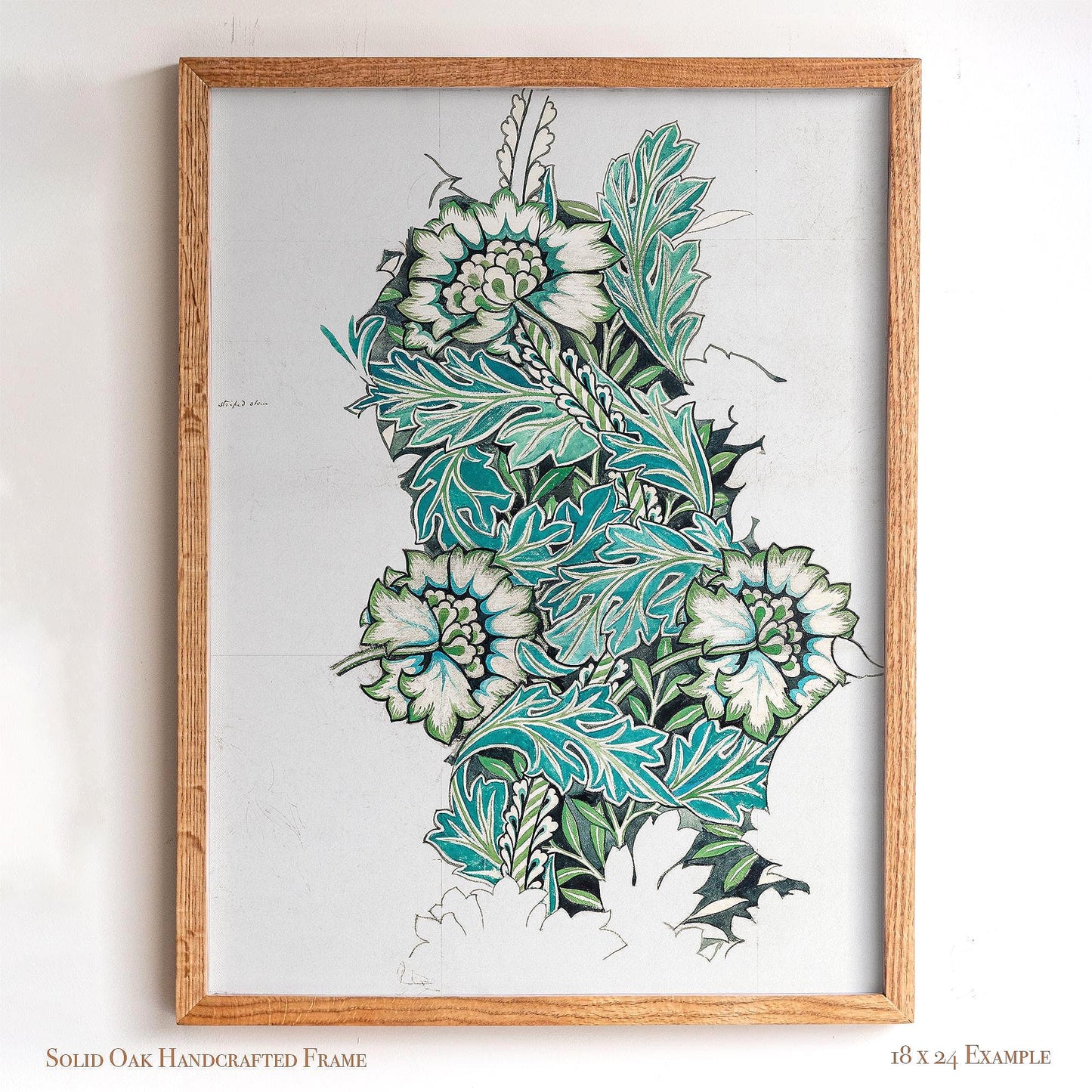 Framed Botanical Print | William Morris Design Sketch Wall Art | Green and Teal Vintage Artwork