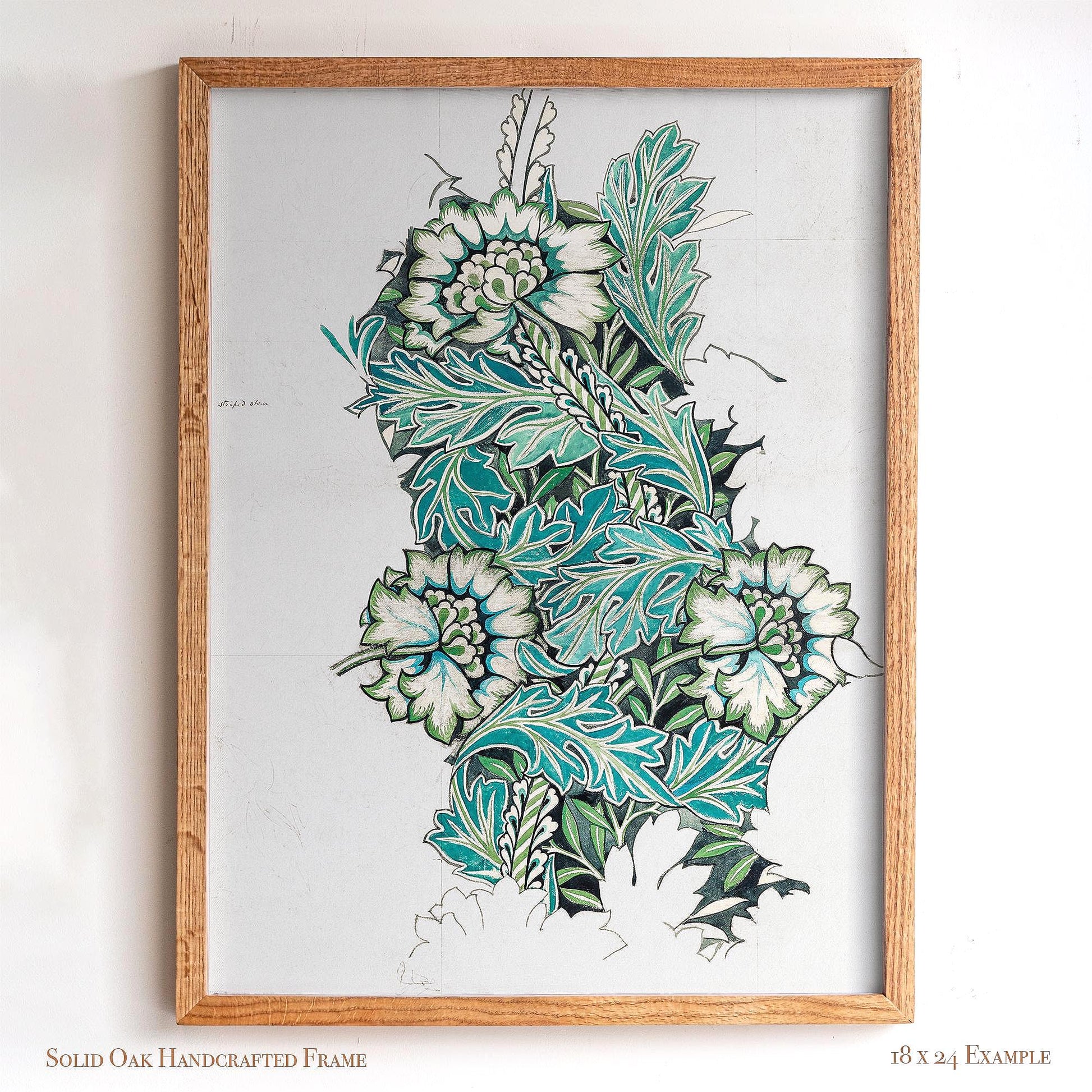 Framed Botanical Print | William Morris Design Sketch Wall Art | Green and Teal Vintage Artwork