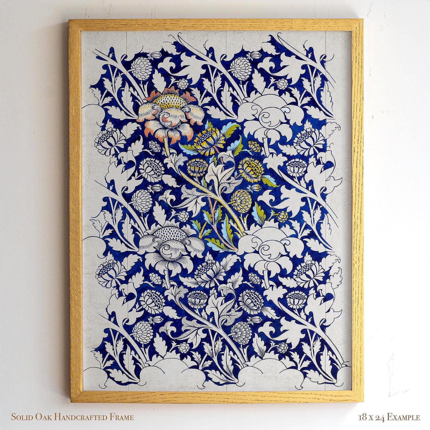 Vintage Blue Floral Print | William Morris Inspired Framed Wall Hanging | Arts and Crafts Botanical Artwork