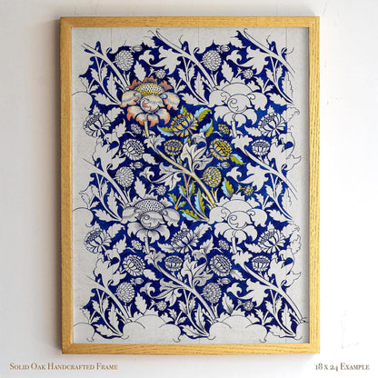 Vintage Blue Floral Print | William Morris Inspired Framed Wall Hanging | Arts and Crafts Botanical Artwork