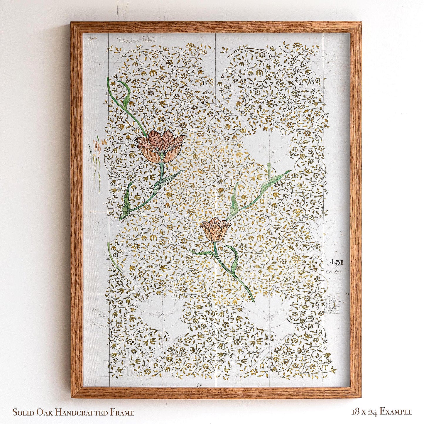 Tulip Design Wall Art | Framed Botanical Sketch Print | Vintage Arts and Crafts Style Artwork | WMP8