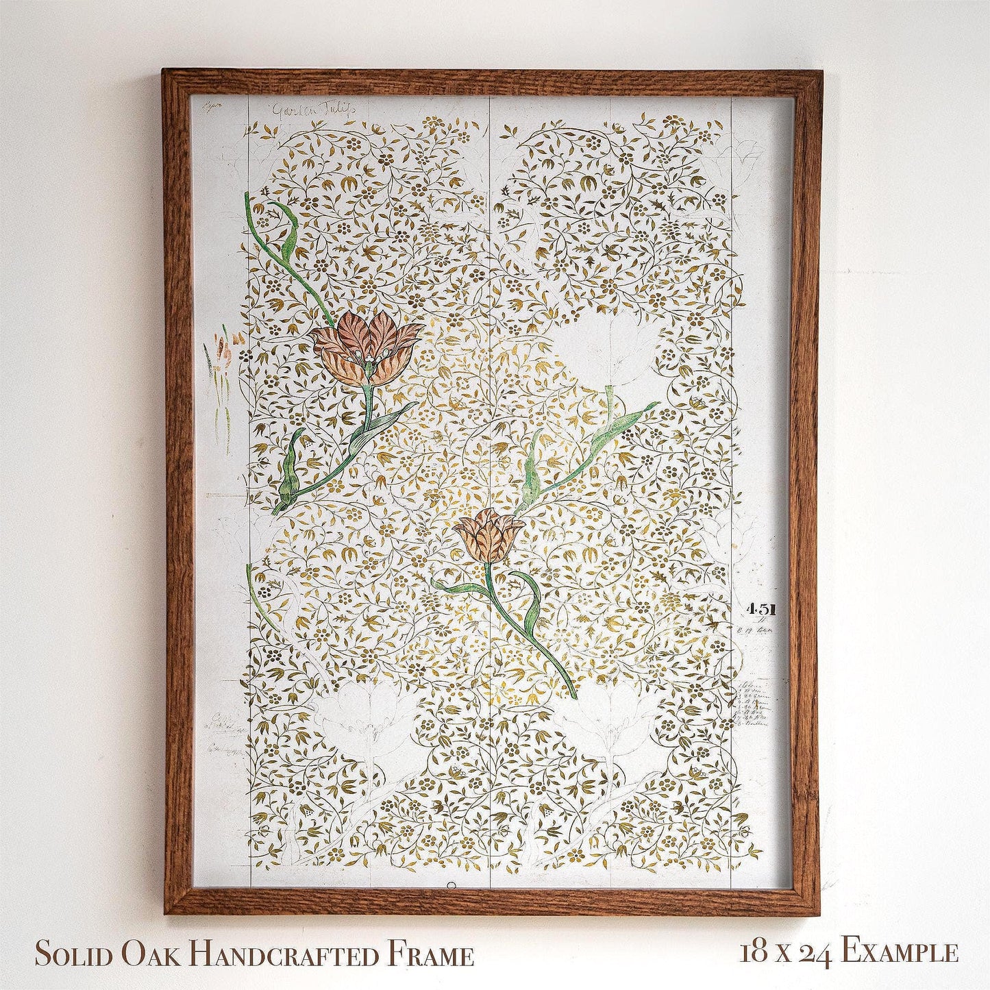Tulip Design Wall Art | Framed Botanical Sketch Print | Vintage Arts and Crafts Style Artwork | WMP8