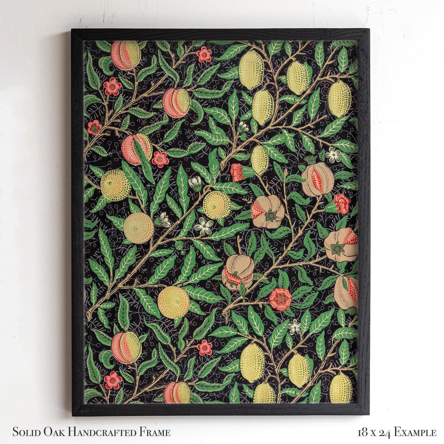 Dark Botanical Pattern Wall Art | William Morris Pomegranate Design | Framed Arts and Crafts Vintage Print