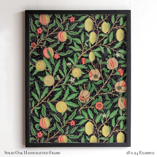 Dark Botanical Pattern Wall Art | William Morris Pomegranate Design | Framed Arts and Crafts Vintage Print