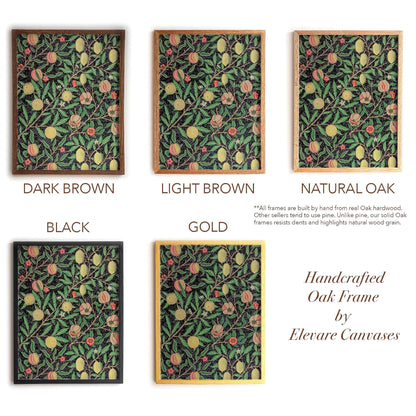 Dark Botanical Pattern Wall Art | William Morris Pomegranate Design | Framed Arts and Crafts Vintage Print