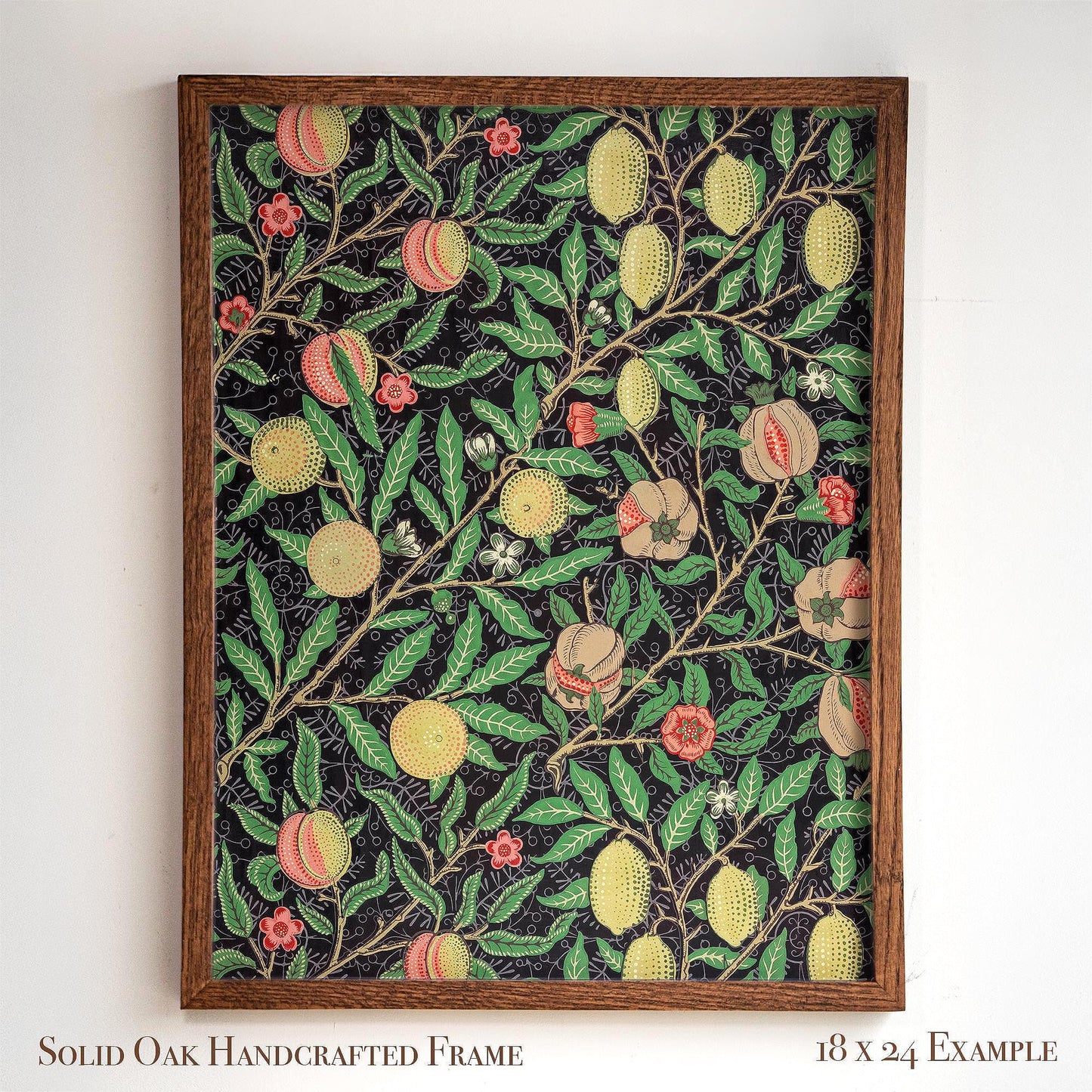 Dark Botanical Pattern Wall Art | William Morris Pomegranate Design | Framed Arts and Crafts Vintage Print